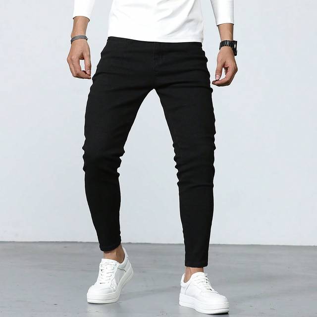 Män Solid Skinny Jeans Slim Fit Långtvättad Mörk Tvätt Jean Cargo Vanlig Svart Work Basic Man (L,M,S,XL,XS,XXL)