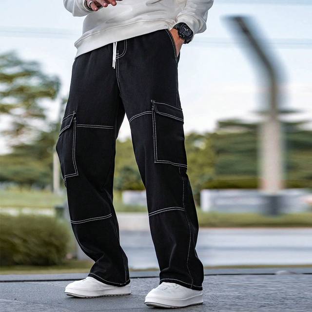Löst herrtopp sydd dragsko i midjan Cargo-jeans Baggy långtvättad skater Jean Vanlig svart Går ut Y2K Vänner (L,M,S,XL,XS,XXL)