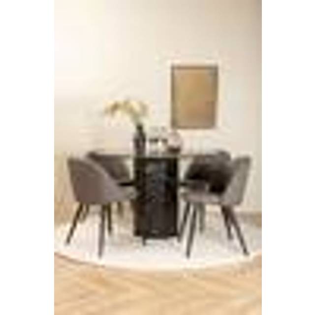 Venture Home - Matgrupp Marbs med 4 st matstolar Velvet Stitches - Svart - Matgrupper - Från Homeroom