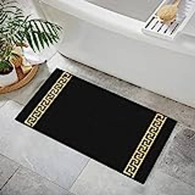 Belle Arti Badrumsmatta badmatta duschmatta av bomull i beige svart vitt guld med Mäandermönster (svart, 50 x 90 cm)