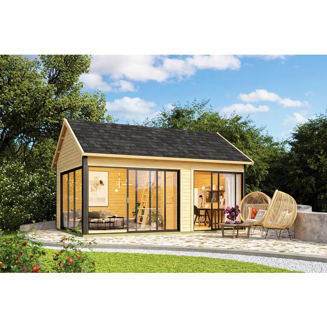 Lasita Murano 3 - 19 x 13 Ft. Premium 2-Room Log Cabin With Loft And Aluminium Double Glazed Doors (44mm)