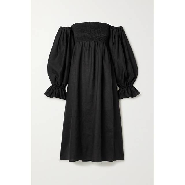 SLEEPER - + Net Sustain Atlanta Off-the-shoulder Shirred Linen Midi Dress - Black - x small