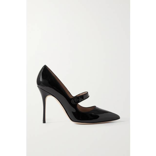 Manolo Blahnik - Campari 105 Grosgrain-trimmed Patent-leather Pumps - Black - IT 41.5