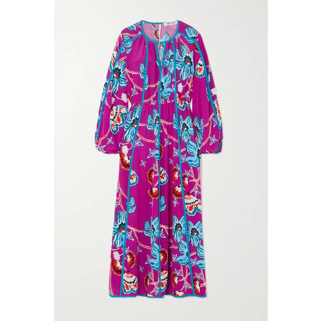 Diane Von Furstenberg - Scott Tiger Lily Piping Detail Midi Dress S