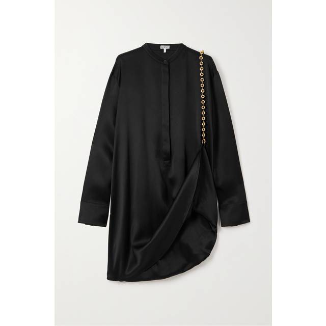 Silk Shirtdress with Chain Drape Detail - BLACK - 36 FR (4 US)