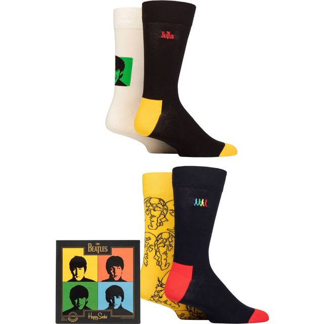 Mens and Women's 4 Pair Happy Socks Beatles Gift Boxed Socks Multi 4-7 Unisex - Multi Coloured