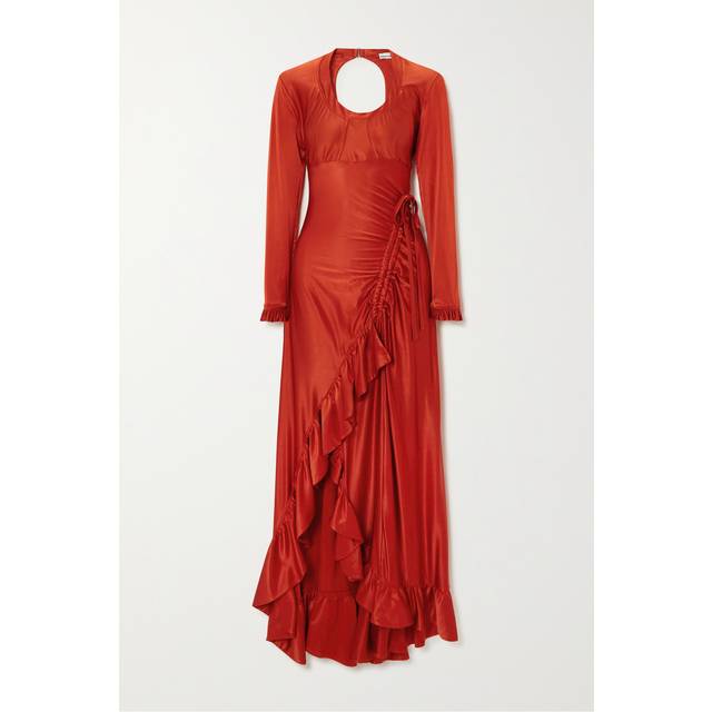 Rabanne - Asymmetric cutout satin-jersey maxi dress - Red - FR 38