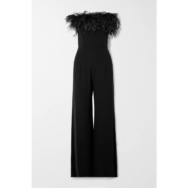 16ARLINGTON - Taree Strapless Feather-trimmed Crepe Jumpsuit - Black - UK 8