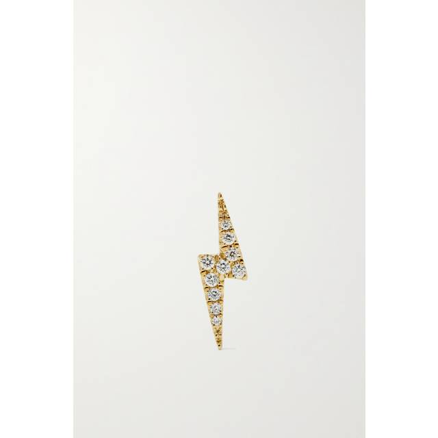 Maria Tash Yellow Gold and Diamond Lightning Bolt Threaded Stud Earring - 11mm