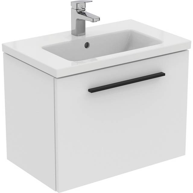 Ideal Standard I.life S 60Cm Matt White 1 Drawer Vanity Unit, 61Cm Vanity Basin And Black Handle Pack, White