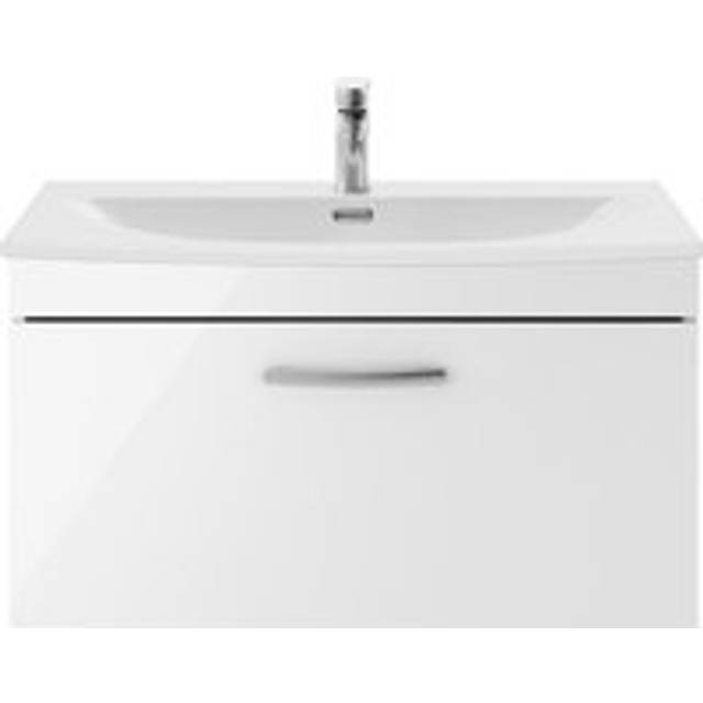 Nuie Athena 800 Wall Hung Single Drawer Vanity & Curved Basin - Gloss White, White