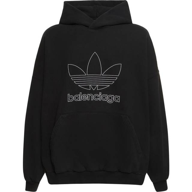 Balenciaga - adidas Oversized Logo-Print Cotton-Jersey Hoodie - Men - Black - 4