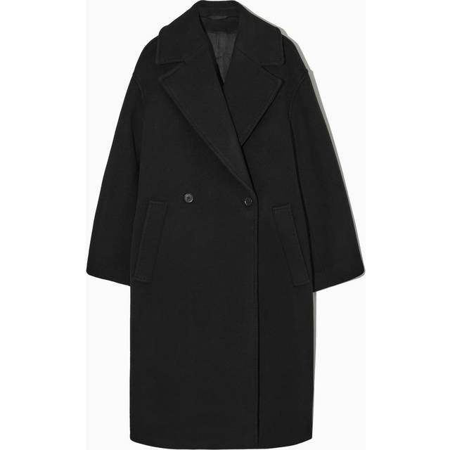 Oversized Double-Breasted Wool Coat - Black - L
