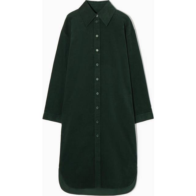 Corduroy Midi Shirt Dress - Green - 34