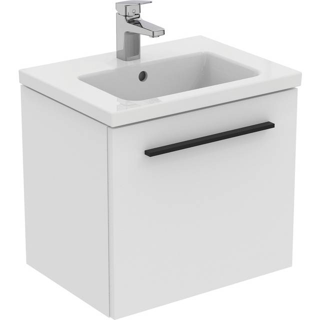 Ideal Standard I.life S 50Cm Matt White 1 Drawer Vanity Unit, 51Cm Vanity Basin And Black Handle Pack, White
