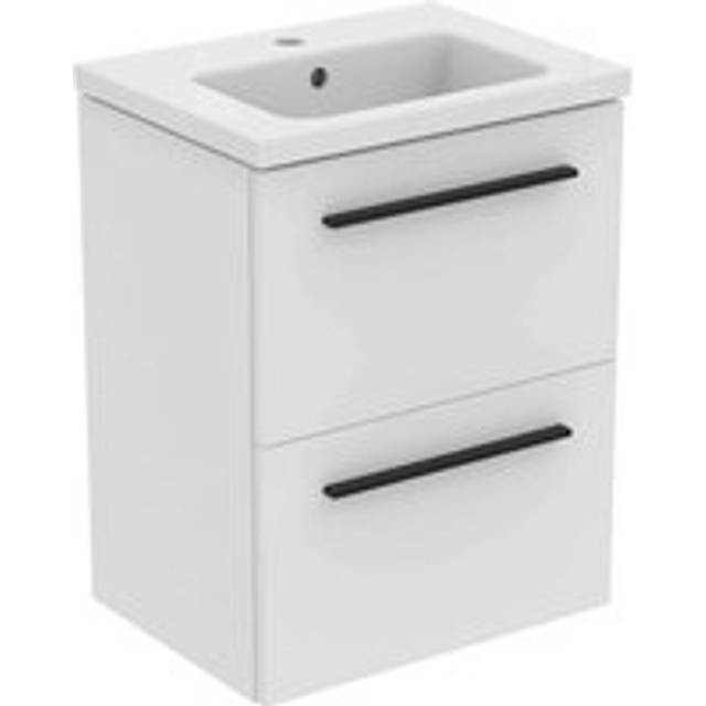 Ideal Standard I.life S 50Cm Matt White 2 Drawer Vanity Unit, 51Cm Vanity Basin And Black Handle Pack, White