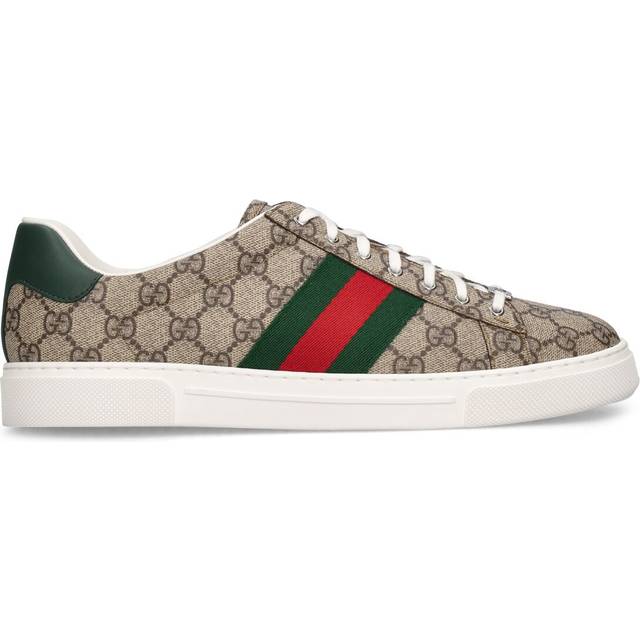 Gucci - Ace Leather and Webbing-Trimmed Monogrammed Canvas Sneakers - Men - Brown - UK 11