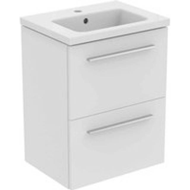 Ideal Standard I.life S 50Cm Matt White 2 Drawer Vanity Unit, 51Cm Vanity Basin And Chrome Handle Pack, White