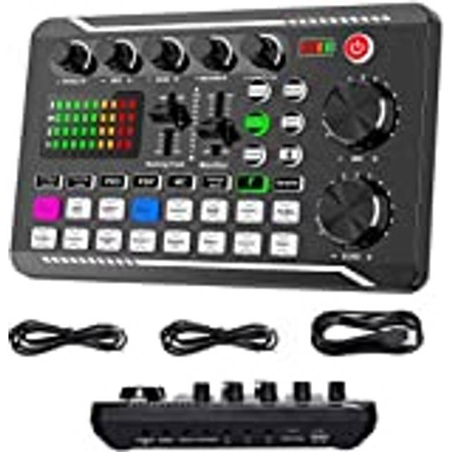 Live-ljudkort och ljudgränssnitt med DJ-mixereffekter och röstväxlare, F988 Bluetooth stereoljudmixer, för Youtube-streaming live, PC, inspelningsstudio och gaming