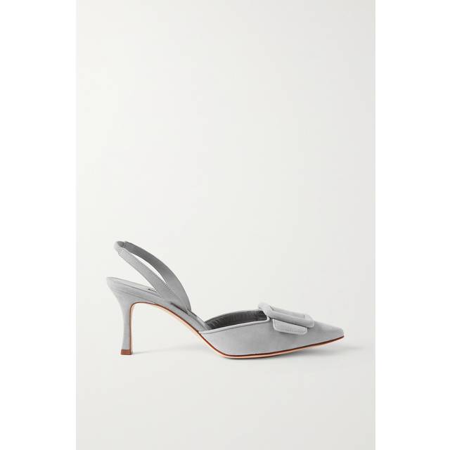 Manolo Blahnik - Maysli 70 Buckled Suede Slingback Pumps - Light gray - Gray - IT 40.5