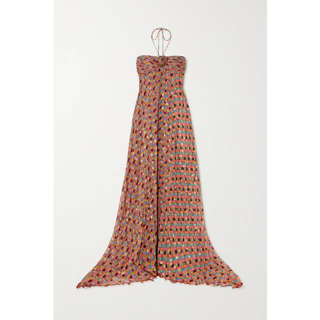 RIXO - Samira Printed Fil Coupé Georgette Halterneck Maxi Dress - Multi - UK 16