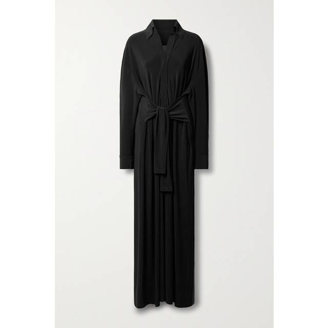 Norma Kamali, Klänning, Dam, L, Polyester, Svart skjortklänning i maxilängd - black (L)
