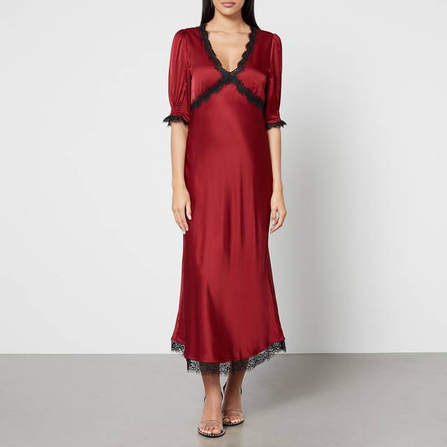 Rixo Gabrielle Satin Maxi Dress - UK 16 - Red