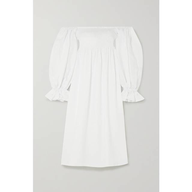SLEEPER - + Net Sustain Atlanta Off-the-shoulder Shirred Linen Midi Dress - White - x small