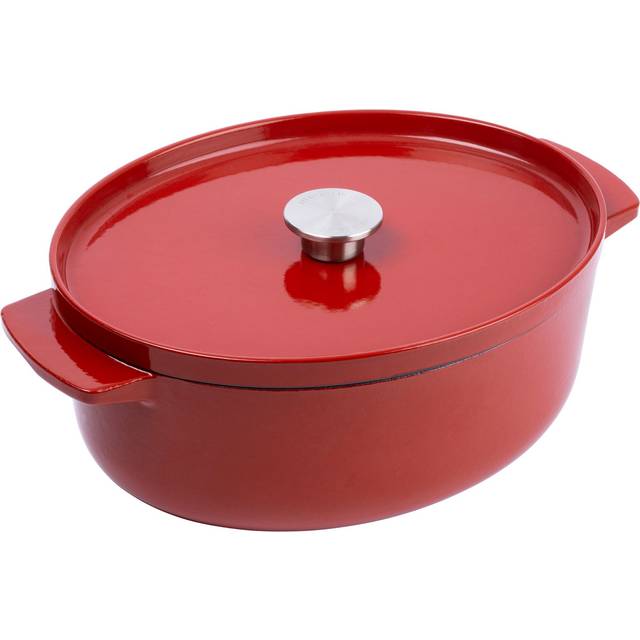 KitchenAid Oval Cast Iron Non-Stick Casserole Dish with Lid - 30cm/5.6L - Emipre Red (5.6L)