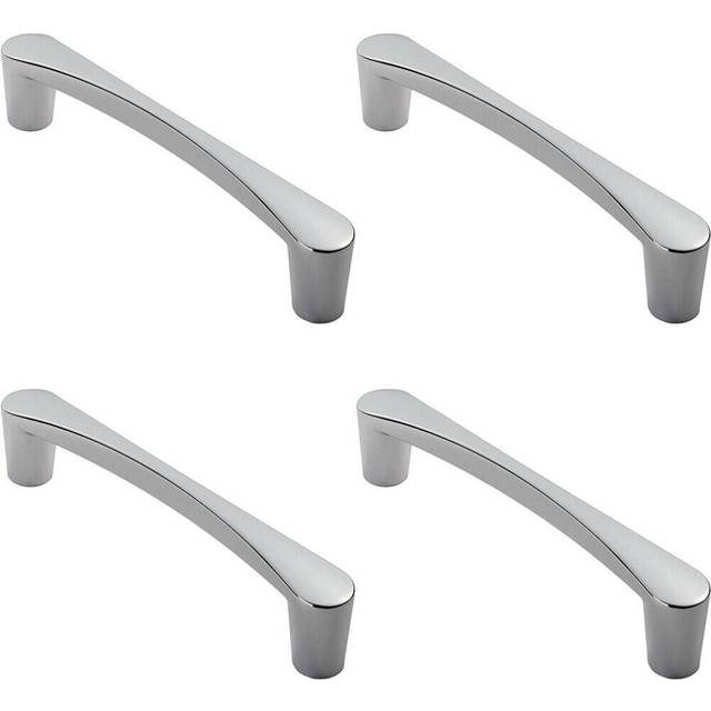 4x Curved D Shape Pull Handle 146 x 18.5mm 128mm Fixing Centres Polished Chrome