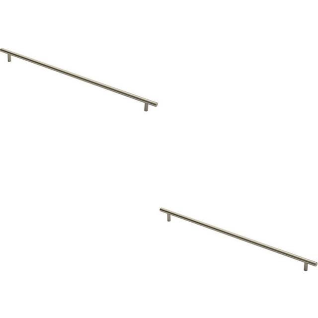 2x Round T Bar Cabinet Pull Handle 508 X 12mm 448mm Fixing Centres Satin Nickel
