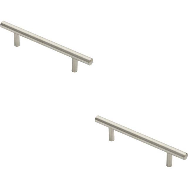 2x Round T Bar Pull Handle 146 x 10mm 96mm Fixing Centres Stainless Steel