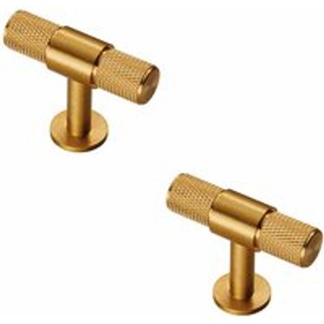 2x Knurled Cupboard T Shape Pull Handle 50 x 13mm Satin Brass Cabinet Handle