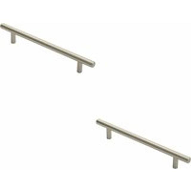 2x Round T Bar Cabinet Pull Handle 220 x 12mm 160mm Fixing Centres Satin Nickel