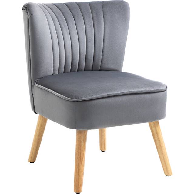 HOMCOM Velvet Accent Chair Occasional Tub Seat Padding Curved Back with Wood Frame Legs Home Furniture Grey | TJ Hughes Black