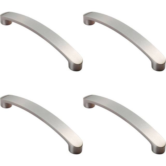 4x Flat Fronted Bow Pull Handle 140 x 12mm 128mm Fixing Centres Satin Nickel