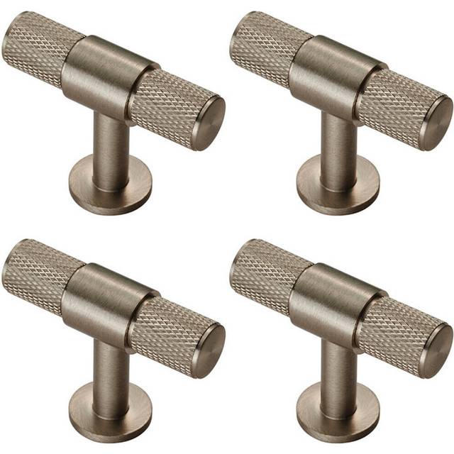 4x Knurled Cupboard T Shape Pull Handle 50 x 13mm Satin Nickel Cabinet Handle