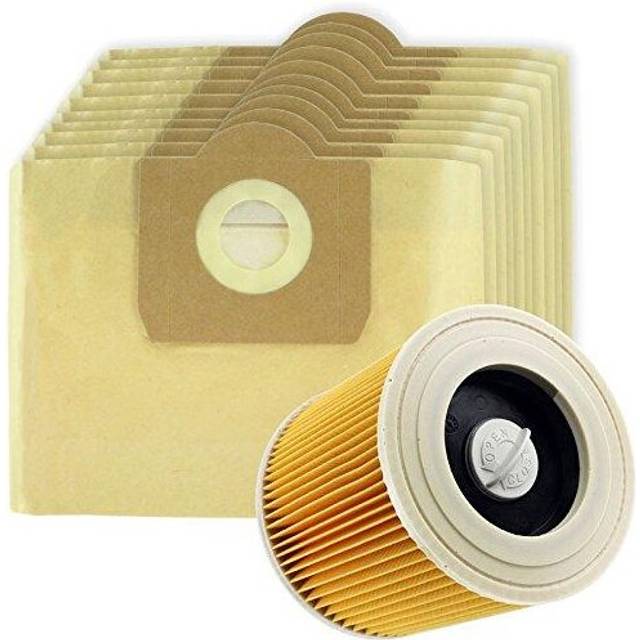 10 x large dust bags + filter for karcher wd3 wd3p mv3 wet & dry vacuum cleaner