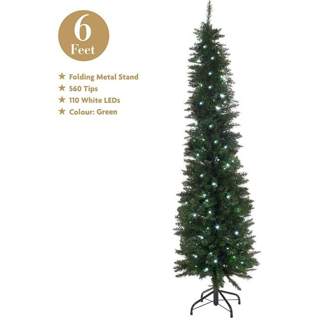 Christmas Workshop 6ft Green Pre-Lit Slim Line Christmas Tree, Green
