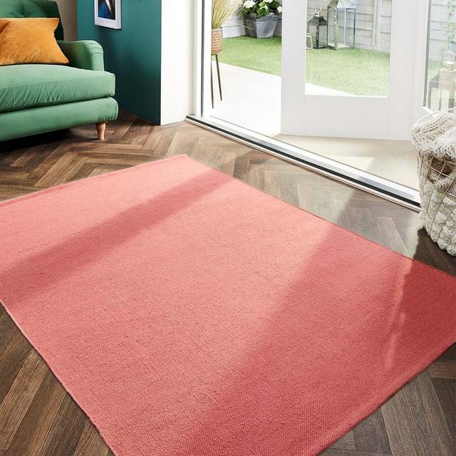 Hug Rug Coral Pink Plain Woven Rug 80 x 150cm