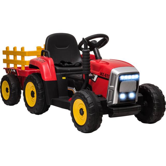 HOMCOM Ride on Tractor with Detachable Trailer - Remote Control - Music - Red | TJ Hughes