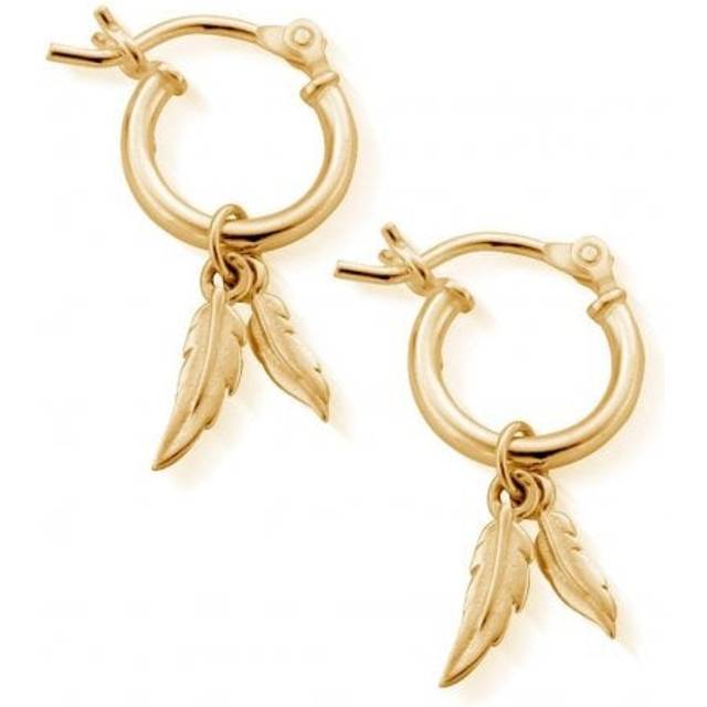 ChloBo Gold Plated Double Feather Hoop Earrings GEH1096