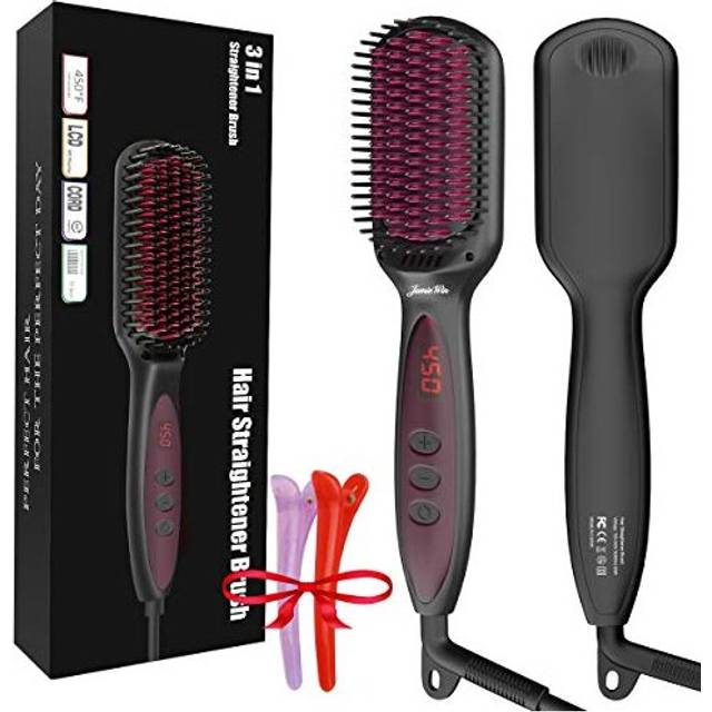 JAMIEWIN Hair Brush Straightening Heated Brush for Women Anti-Scald 30s Ceramic Hair Straighteners Brush Styler Comb Ionic Auto Off, Dual Voltage