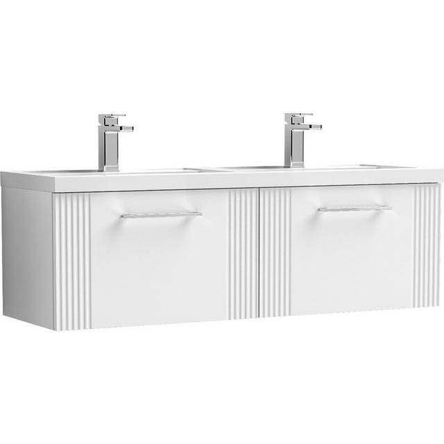 Nuie Deco Satin White 1200mm Wall Hung 2-Drawer Vanity Unit &amp; Doub