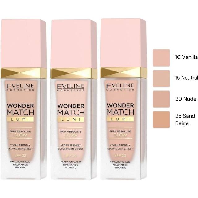 Eveline Cosmetics Wonder Match Lumi Fugtgivende og udglattende foundation SPF 20 Skygge 10 Vanilla Warm 30 ml