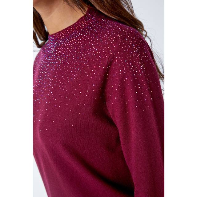 Roman Bordeaux Diamante Long Sleeve Jumper - Size 20