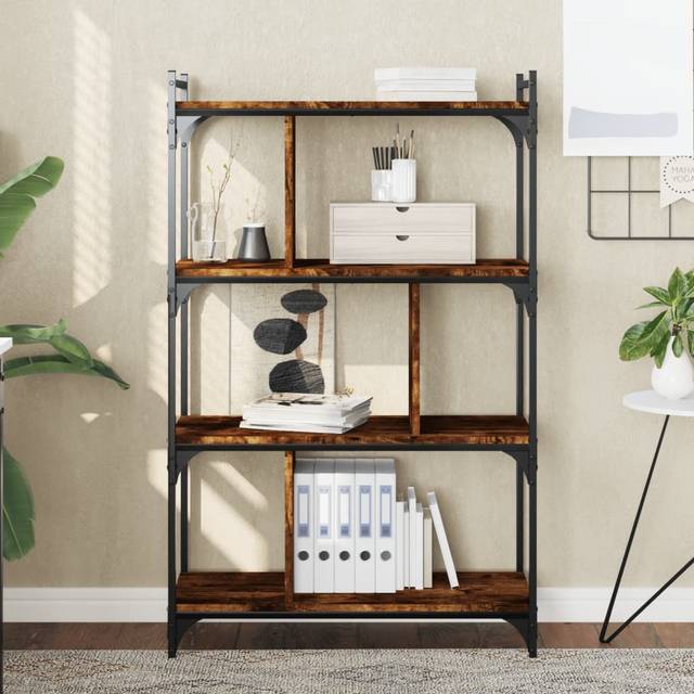 vidaXL Bookcase 4-Tier Smoked Oak 76x32x123 cm Engineered Wood - Brown