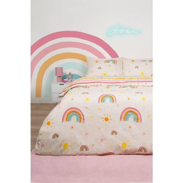 Dreamscene Rainbow Print Duvet Cover Pillowcase Set - Multi / Single - Yellow