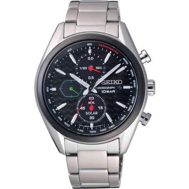 Seiko SSC803P1 Solar Chronograph Men's Watch - Black Dial, Stainless Steel Bracelet