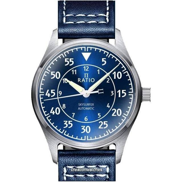 Ratio Skysurfer Pilot Blue Sunray Dial Leather Automatic RTS318 200M Men's Watch